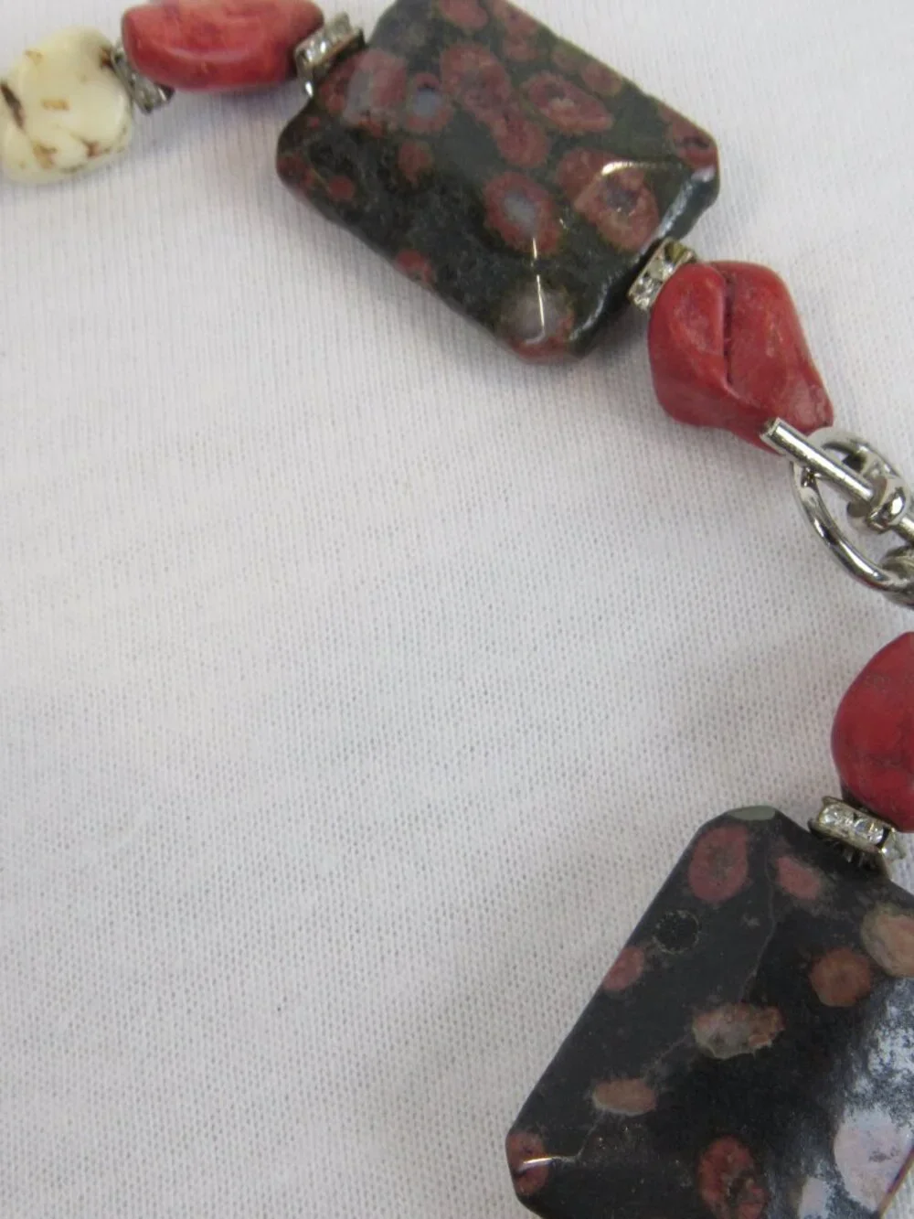 Chunky Beaded Cross Pendant Necklace Red Black Cream Southwestern Boho Statement